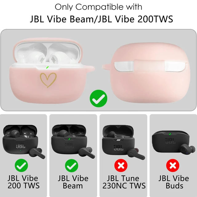 Alt view image 4 of 7 - Compatible with JBL Vibe 200TWS/JBL Vibe Beam Case Cover, Soft Silicone Case with Gold Heart Pattern for JBL Vibe Beam 2 (2025) Case with Cute Butterfly Keychain for Girls Women (Pink)