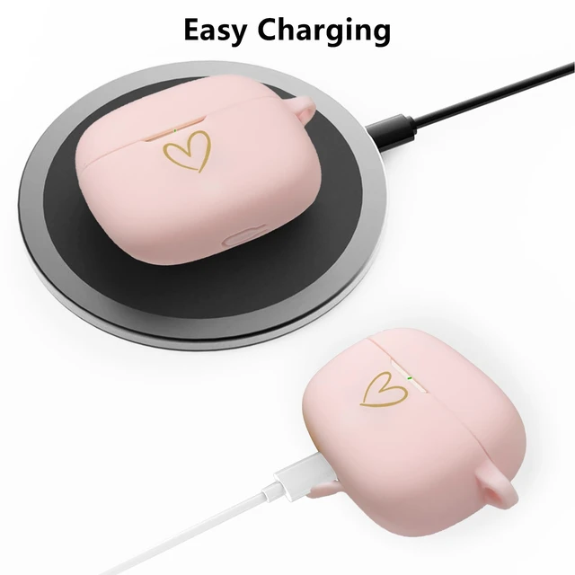 Alt view image 3 of 7 - Compatible with JBL Vibe 200TWS/JBL Vibe Beam Case Cover, Soft Silicone Case with Gold Heart Pattern for JBL Vibe Beam 2 (2025) Case with Cute Butterfly Keychain for Girls Women (Pink)