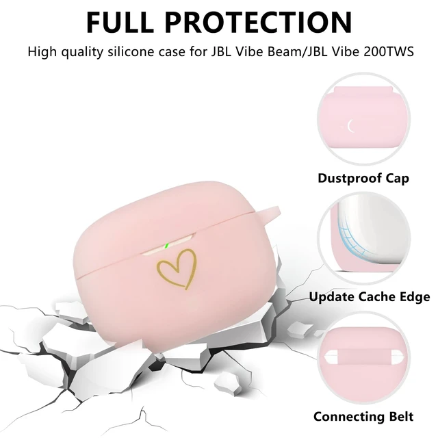 Alt view image 2 of 7 - Compatible with JBL Vibe 200TWS/JBL Vibe Beam Case Cover, Soft Silicone Case with Gold Heart Pattern for JBL Vibe Beam 2 (2025) Case with Cute Butterfly Keychain for Girls Women (Pink)