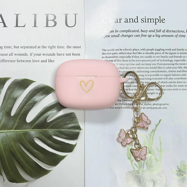 Alt view image 5 of 7 - Compatible with JBL Vibe 200TWS/JBL Vibe Beam Case Cover, Soft Silicone Case with Gold Heart Pattern for JBL Vibe Beam 2 (2025) Case with Cute Butterfly Keychain for Girls Women (Pink)