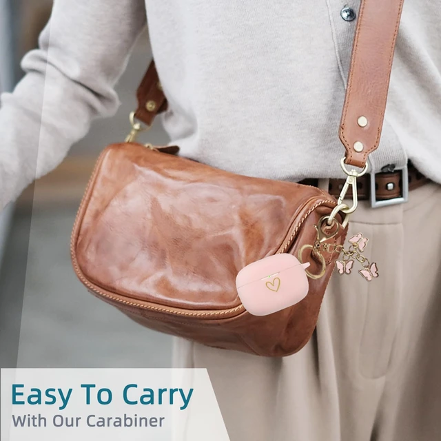 Alt view image 7 of 7 - Compatible with JBL Vibe 200TWS/JBL Vibe Beam Case Cover, Soft Silicone Case with Gold Heart Pattern for JBL Vibe Beam 2 (2025) Case with Cute Butterfly Keychain for Girls Women (Pink)