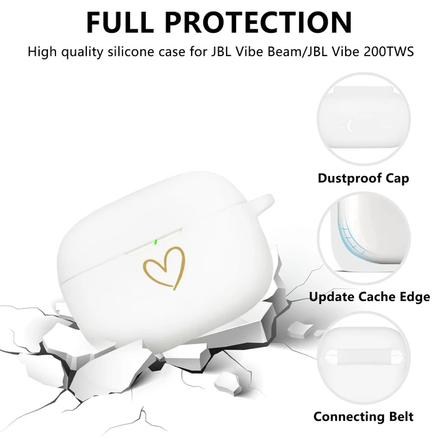 Alt view image 2 of 7 - Compatible with JBL Vibe 200TWS/JBL Vibe Beam Case Cover, Soft Silicone Case with Gold Heart Pattern for JBL Vibe Beam 2 (2025) Case with Cute Butterfly Keychain for Girls Women (White)
