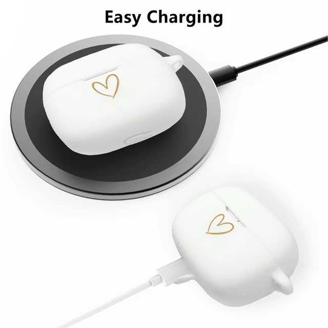 Alt view image 3 of 7 - Compatible with JBL Vibe 200TWS/JBL Vibe Beam Case Cover, Soft Silicone Case with Gold Heart Pattern for JBL Vibe Beam 2 (2025) Case with Cute Butterfly Keychain for Girls Women (White)