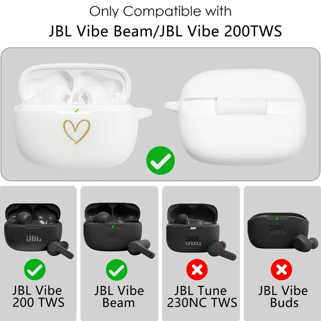 Alt view image 4 of 7 - Compatible with JBL Vibe 200TWS/JBL Vibe Beam Case Cover, Soft Silicone Case with Gold Heart Pattern for JBL Vibe Beam 2 (2025) Case with Cute Butterfly Keychain for Girls Women (White)