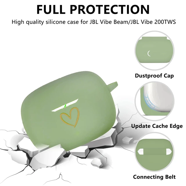 Alt view image 2 of 7 - Compatible with JBL Vibe 200TWS/JBL Vibe Beam Case Cover, Soft Silicone Case with Gold Heart Pattern for JBL Vibe Beam 2 (2025) Case with Cute Butterfly Keychain for Girls Women (Matcha Green)