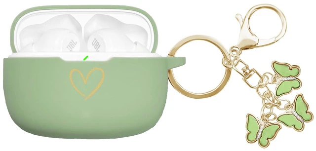 Main image of Compatible with JBL Vibe 200TWS/JBL Vibe Beam Case Cover, Soft Silicone Case with Gold Heart Pattern for JBL Vibe Beam 2 (2025) Case with Cute Butterfly Keychain for Girls Women (Matcha Green)