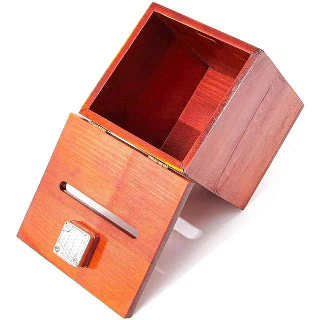 Alt view image 5 of 7 - Wooden Suggestion Box with Slot - Secure Money Drop - Raffle Box for Events - 7.5 x 7.1 x 5.5 in, Brown, 50 Blank Cards & Pen