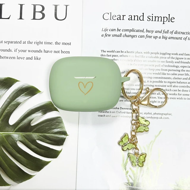 Alt view image 5 of 7 - Compatible with JBL Vibe 200TWS/JBL Vibe Beam Case Cover, Soft Silicone Case with Gold Heart Pattern for JBL Vibe Beam 2 (2025) Case with Cute Butterfly Keychain for Girls Women (Matcha Green)