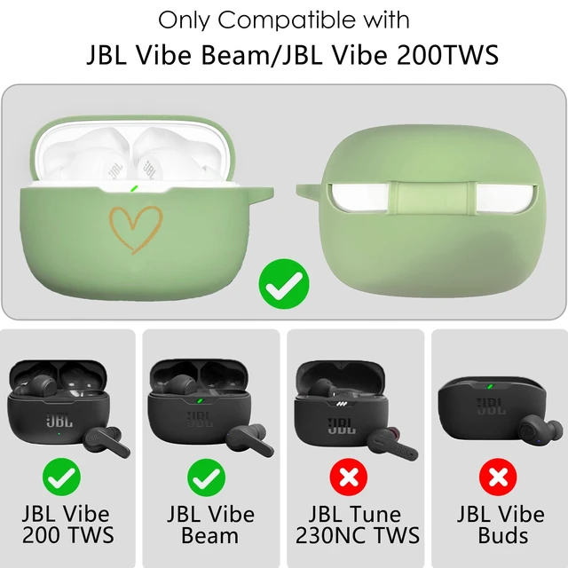 Alt view image 4 of 7 - Compatible with JBL Vibe 200TWS/JBL Vibe Beam Case Cover, Soft Silicone Case with Gold Heart Pattern for JBL Vibe Beam 2 (2025) Case with Cute Butterfly Keychain for Girls Women (Matcha Green)