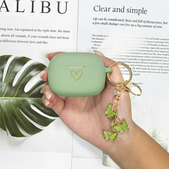 Alt view image 6 of 7 - Compatible with JBL Vibe 200TWS/JBL Vibe Beam Case Cover, Soft Silicone Case with Gold Heart Pattern for JBL Vibe Beam 2 (2025) Case with Cute Butterfly Keychain for Girls Women (Matcha Green)