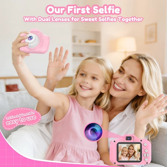 Alt view image 2 of 7 - Kids Camera Toy Birthday Gifts for Girl 3-12, 1080P HD Toddler Selfie Digital Camera Camcorder Video Cameras, 40MP Mini Camera for 3 4 5 6 7 8 9 Year Old Children + 32G SD Card, Pink