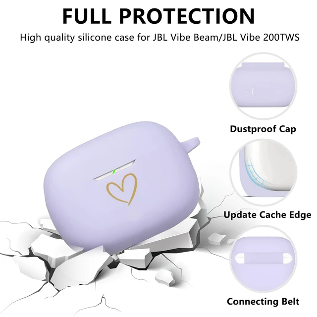 Alt view image 2 of 7 - Compatible with JBL Vibe 200TWS/JBL Vibe Beam Case Cover, Soft Silicone Case with Gold Heart Pattern for JBL Vibe Beam 2 (2025) Case with Cute Butterfly Keychain for Girls Women (Purple)