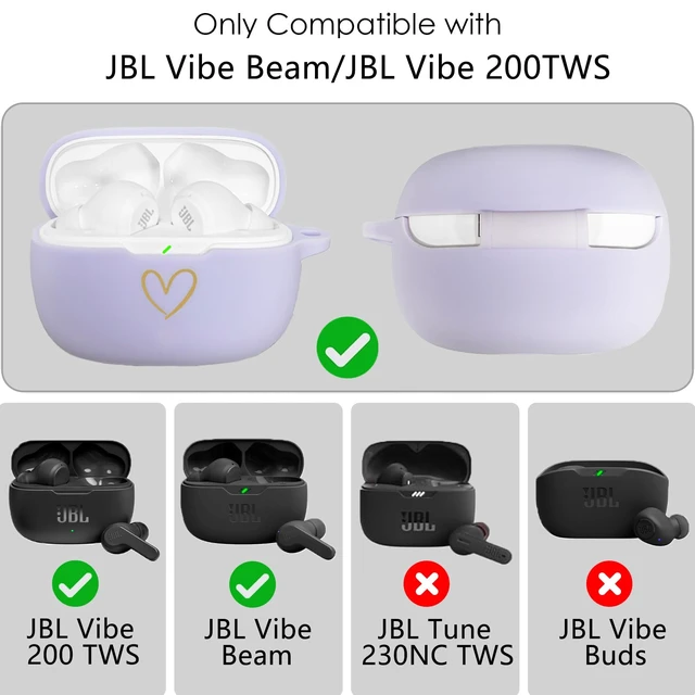 Alt view image 4 of 7 - Compatible with JBL Vibe 200TWS/JBL Vibe Beam Case Cover, Soft Silicone Case with Gold Heart Pattern for JBL Vibe Beam 2 (2025) Case with Cute Butterfly Keychain for Girls Women (Purple)