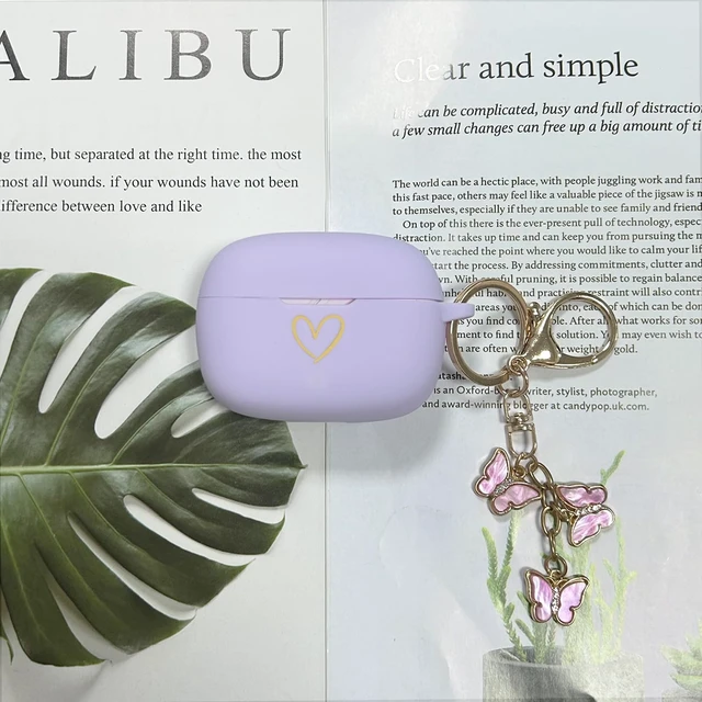 Alt view image 5 of 7 - Compatible with JBL Vibe 200TWS/JBL Vibe Beam Case Cover, Soft Silicone Case with Gold Heart Pattern for JBL Vibe Beam 2 (2025) Case with Cute Butterfly Keychain for Girls Women (Purple)
