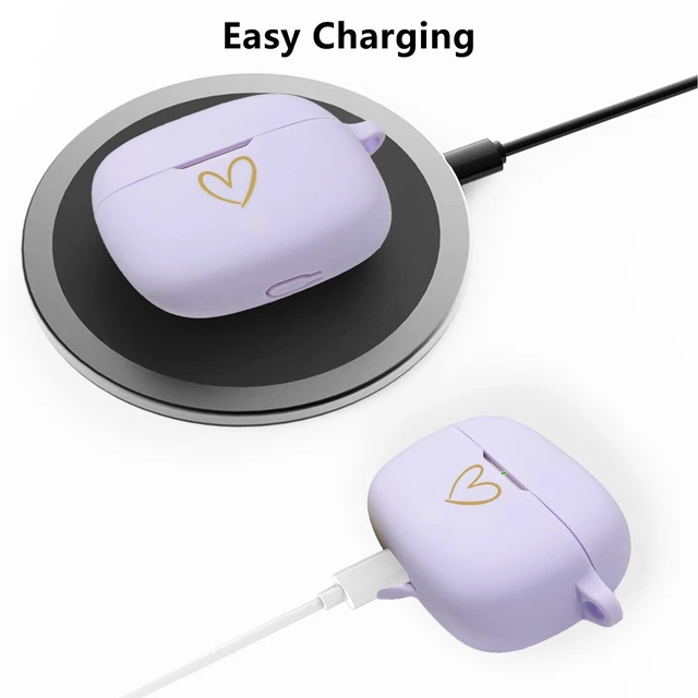 Alt view image 3 of 7 - Compatible with JBL Vibe 200TWS/JBL Vibe Beam Case Cover, Soft Silicone Case with Gold Heart Pattern for JBL Vibe Beam 2 (2025) Case with Cute Butterfly Keychain for Girls Women (Purple)