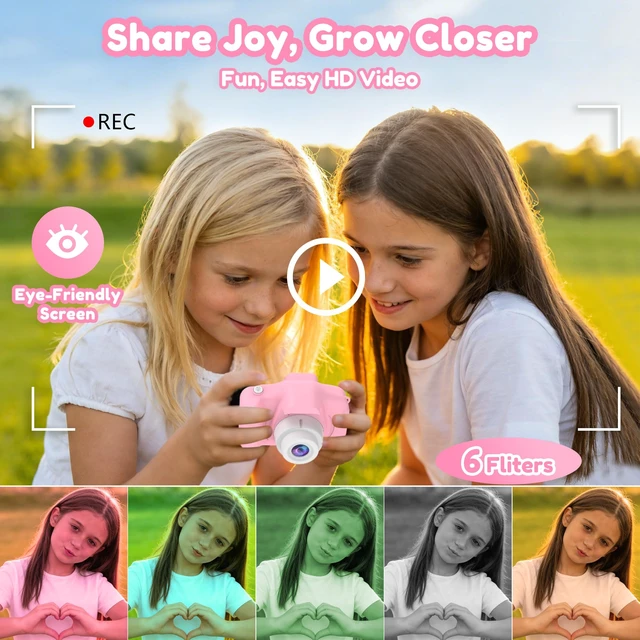 Alt view image 4 of 7 - Kids Camera Toy Birthday Gifts for Girl 3-12, 1080P HD Toddler Selfie Digital Camera Camcorder Video Cameras, 40MP Mini Camera for 3 4 5 6 7 8 9 Year Old Children + 32G SD Card, Pink