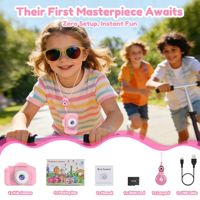 Alt view image 7 of 7 - Kids Camera Toy Birthday Gifts for Girl 3-12, 1080P HD Toddler Selfie Digital Camera Camcorder Video Cameras, 40MP Mini Camera for 3 4 5 6 7 8 9 Year Old Children + 32G SD Card, Pink