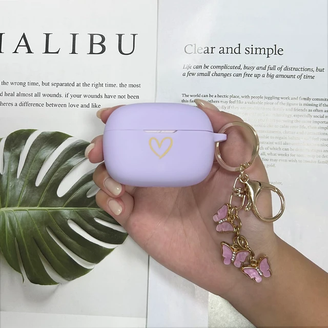 Alt view image 6 of 7 - Compatible with JBL Vibe 200TWS/JBL Vibe Beam Case Cover, Soft Silicone Case with Gold Heart Pattern for JBL Vibe Beam 2 (2025) Case with Cute Butterfly Keychain for Girls Women (Purple)