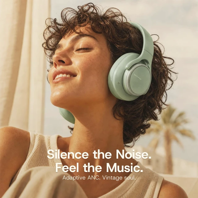 Alt view image 2 of 7 - ANC Wireless Bluetooth Hybrid Active Noise Cancelling Headphones Green Over the Ear Earphones Sound Cancelling Headphone Headset with Noise Cancellation for Airplane Travel Gym Game Adults