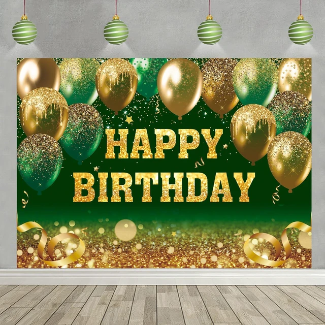 Main image of Gold and Green Happy Birthday Backdrop Glitter Balloon Sequin Bokeh Birthday Photography Background for Women Men Kids Birthday Party Decoration Banner (Green, 94X70 inch (8x6FT))