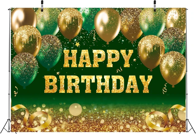 Alt view image 6 of 7 - Gold and Green Happy Birthday Backdrop Glitter Balloon Sequin Bokeh Birthday Photography Background for Women Men Kids Birthday Party Decoration Banner (Green, 94X70 inch (8x6FT))
