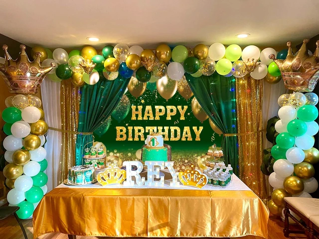 Alt view image 3 of 7 - Gold and Green Happy Birthday Backdrop Glitter Balloon Sequin Bokeh Birthday Photography Background for Women Men Kids Birthday Party Decoration Banner (Green, 94X70 inch (8x6FT))
