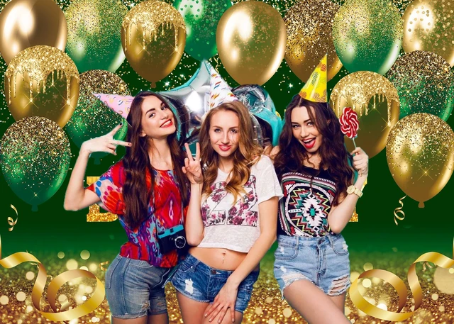 Alt view image 5 of 7 - Gold and Green Happy Birthday Backdrop Glitter Balloon Sequin Bokeh Birthday Photography Background for Women Men Kids Birthday Party Decoration Banner (Green, 94X70 inch (8x6FT))
