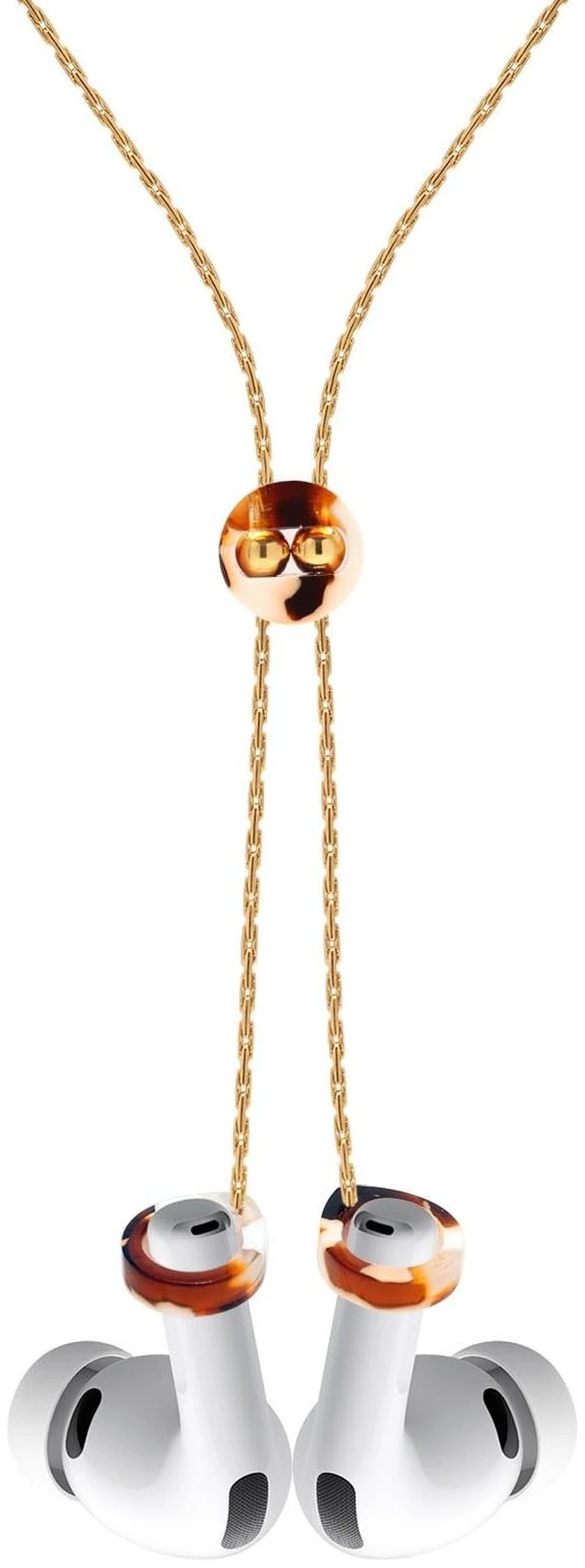 Main image of Adjustable Anti-Lost Earbud Necklace with Acetate Slider, Vacuum Plated Stainless Steel Chain, Compatible with AirPods 1/2 / 3/4, AirPods Pro/Pro 2 (Latte Marble Gold Chain)