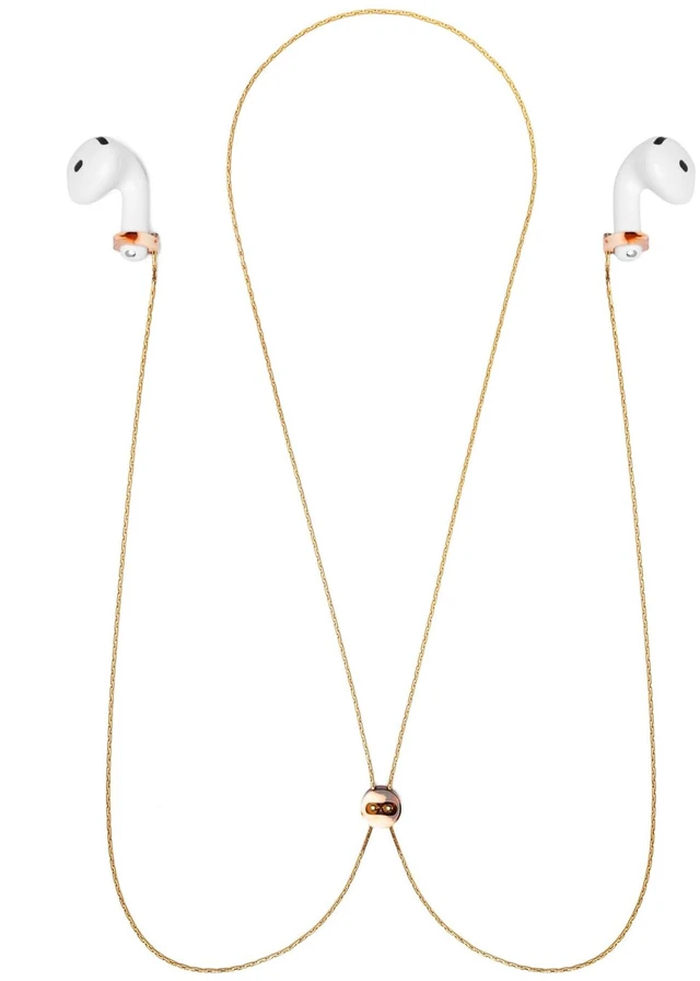 Alt view image 2 of 4 - Adjustable Anti-Lost Earbud Necklace with Acetate Slider, Vacuum Plated Stainless Steel Chain, Compatible with AirPods 1/2 / 3/4, AirPods Pro/Pro 2 (Latte Marble Gold Chain)