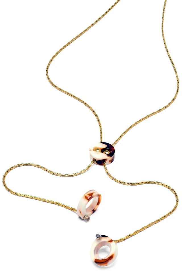 Alt view image 4 of 4 - Adjustable Anti-Lost Earbud Necklace with Acetate Slider, Vacuum Plated Stainless Steel Chain, Compatible with AirPods 1/2 / 3/4, AirPods Pro/Pro 2 (Latte Marble Gold Chain)