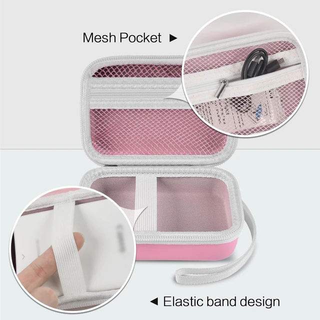 Alt view image 3 of 7 - Case for Canon Ivy 2 / CLIQ+2/ CLIQ 2/ for KODAK Step Mini Photo Printer Hard-shell EVA case, Zippered Mesh Pocket Fits Photo Paper & Cable, Securing Straps, Detachable Handle, Case Only, Pink