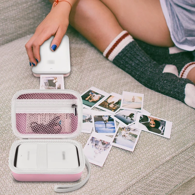 Alt view image 6 of 7 - Case for Canon Ivy 2 / CLIQ+2/ CLIQ 2/ for KODAK Step Mini Photo Printer Hard-shell EVA case, Zippered Mesh Pocket Fits Photo Paper & Cable, Securing Straps, Detachable Handle, Case Only, Pink