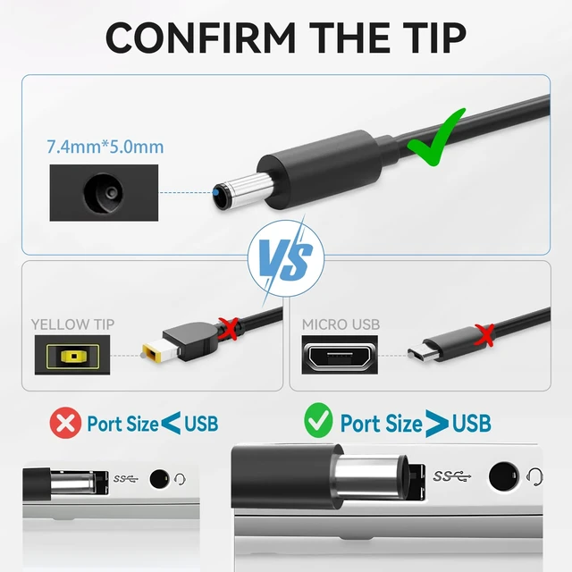 Alt view image 3 of 7 - for HP Pavilion All-in-One Desktop Power Cord 90W 7.4mm 20 22 24 27 inch For HP 22-DD 24-CR 24-DP 27-CR 20-C434 22-DF0224 24-CR0042, Replaces 391172-001 463552-002, 7.4x5.0mm plug, NOT for 4.5mm