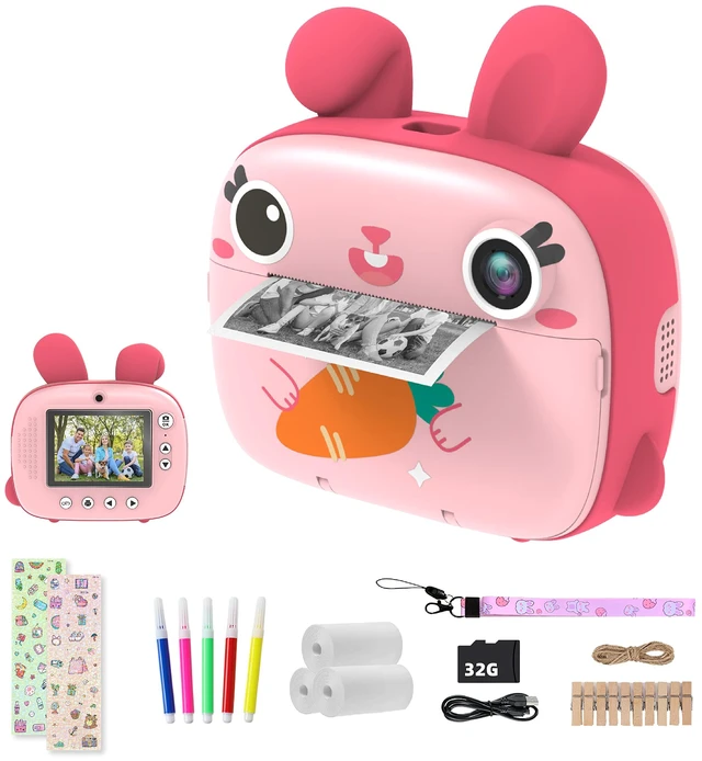 Main image of Kids Instant Camera - 2.5K Instant Print Camera with No Ink, 32GB Card, Selfie & 1080P Video, Pink Toy Gift for Girls & Boys 3-12