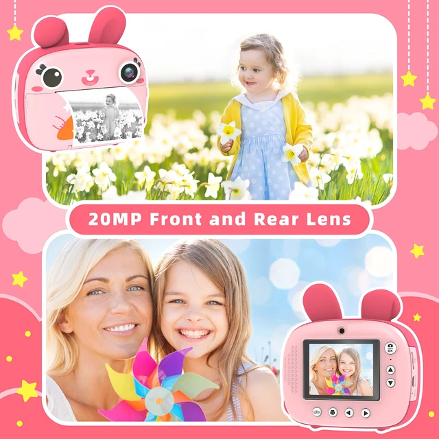 Alt view image 2 of 7 - Kids Instant Camera - 2.5K Instant Print Camera with No Ink, 32GB Card, Selfie & 1080P Video, Pink Toy Gift for Girls & Boys 3-12
