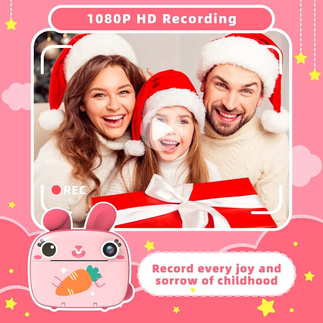 Alt view image 3 of 7 - Kids Instant Camera - 2.5K Instant Print Camera with No Ink, 32GB Card, Selfie & 1080P Video, Pink Toy Gift for Girls & Boys 3-12