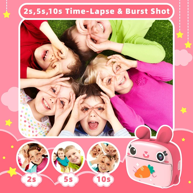 Alt view image 4 of 7 - Kids Instant Camera - 2.5K Instant Print Camera with No Ink, 32GB Card, Selfie & 1080P Video, Pink Toy Gift for Girls & Boys 3-12