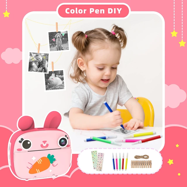 Alt view image 5 of 7 - Kids Instant Camera - 2.5K Instant Print Camera with No Ink, 32GB Card, Selfie & 1080P Video, Pink Toy Gift for Girls & Boys 3-12