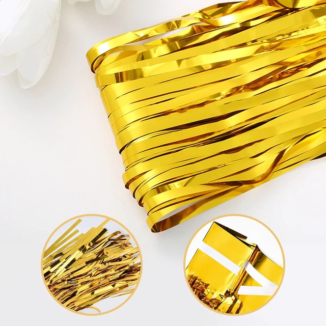 Alt view image 4 of 7 - 40 Pack Gold Foil Curtain Backdrop Metallic Tinsel Foil Fringe Curtains Photo Booth Props for Birthday Party Decoration Christmas Holiday Halloween New Year Party Supply