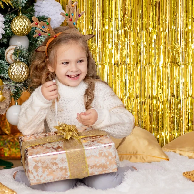 Alt view image 5 of 7 - 40 Pack Gold Foil Curtain Backdrop Metallic Tinsel Foil Fringe Curtains Photo Booth Props for Birthday Party Decoration Christmas Holiday Halloween New Year Party Supply