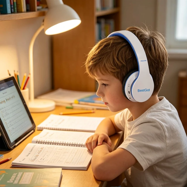 Alt view image 5 of 7 - Kids Headphones Bluetooth Wireless for Kids Limited 95dB 60-Hours W/Blue Children's Bluetooth headphones, perfect and comfortable