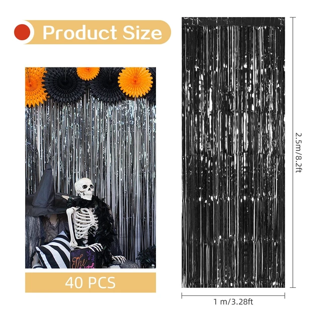 Alt view image 3 of 7 - 40 Pack Black Foil Curtain Backdrop Metallic Tinsel Foil Fringe Curtains Photo Booth Props for Birthday Party Decoration Christmas Holiday Halloween New Year Party Supply