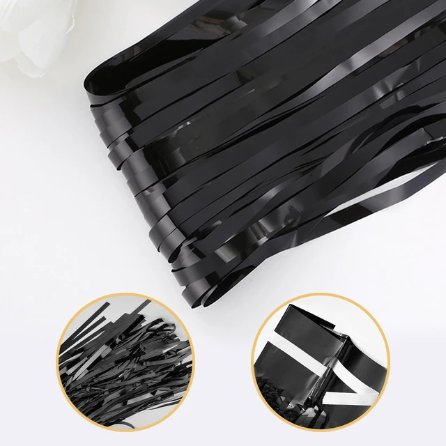 Alt view image 4 of 7 - 40 Pack Black Foil Curtain Backdrop Metallic Tinsel Foil Fringe Curtains Photo Booth Props for Birthday Party Decoration Christmas Holiday Halloween New Year Party Supply