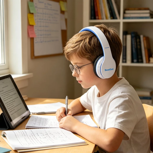 Alt view image 7 of 7 - Kids Headphones Bluetooth Wireless for Kids Limited 95dB 60-Hours W/Blue Children's Bluetooth headphones, perfect and comfortable