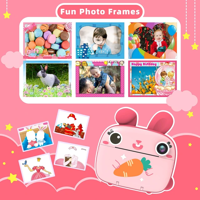 Alt view image 6 of 7 - Kids Instant Camera - 2.5K Instant Print Camera with No Ink, 32GB Card, Selfie & 1080P Video, Pink Toy Gift for Girls & Boys 3-12
