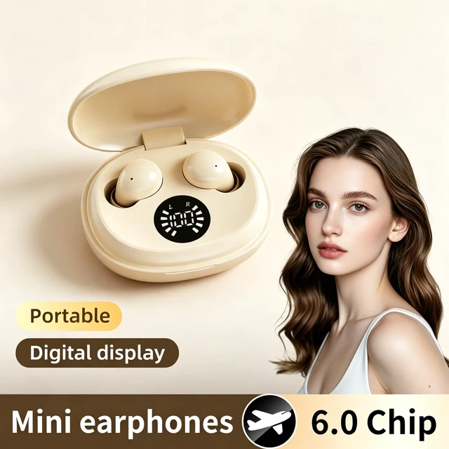Alt view image 4 of 7 - Wireless Sleep Earbuds Bluetooth 6.0,Mini Invisible Sleep Earbuds for Side Sleepers,LED Display Portable Case Small Earphones for Sleep Work Sports (Khaki)