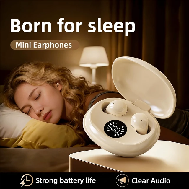 Alt view image 6 of 7 - Wireless Sleep Earbuds Bluetooth 6.0,Mini Invisible Sleep Earbuds for Side Sleepers,LED Display Portable Case Small Earphones for Sleep Work Sports (Khaki)