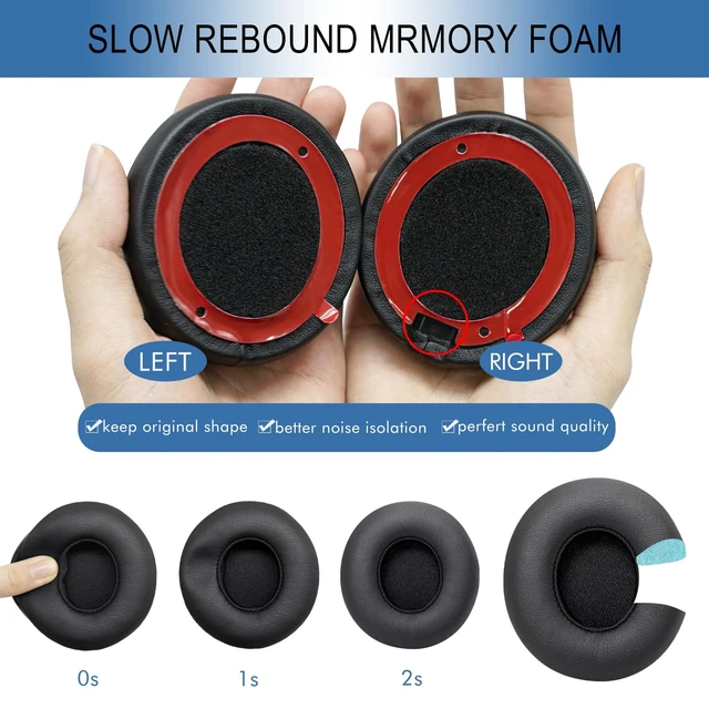 Alt view image 4 of 7 - Ear Pads Replacement for Beats Solo 4 Wireless On-Ear Headphones, Earpads Ear Cushions for Solo 4 with Soft Protein Leather, Stronger Adhesive Backing (Black)