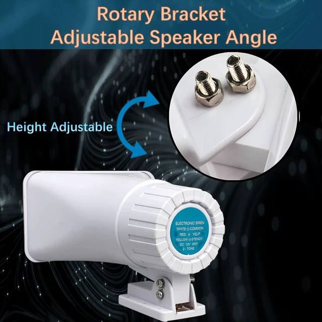 Alt view image 4 of 7 - 30W Alarm Siren,Dual Tone Outdoor Self Contained Electric Security Ring Siren with Bracket6-12V DC 130DB for Car Home Doorbell Security Protection System