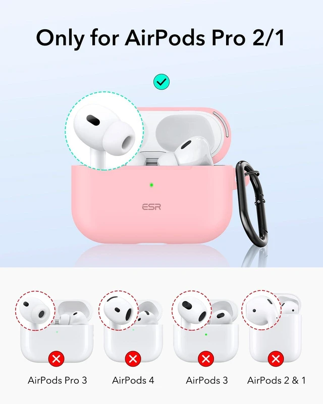 Alt view image 2 of 7 - for AirPods Pro 2 Case, Magnetic Lid, Cloud Series, Pink Compatible with AirPods Pro 2nd/1st Case (2023/2022/2019), (USB-C/Lightning Cable), Full Drop Protection Cover with Carabiner